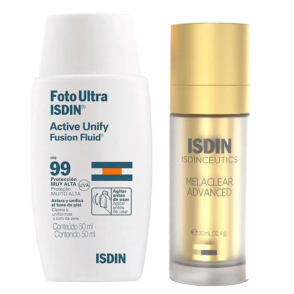 Isdin Kit - Sérum Facial Clareador Melaclear Advanced + Clareador Facial Fotoultra Active Fluid Fps99 Kit