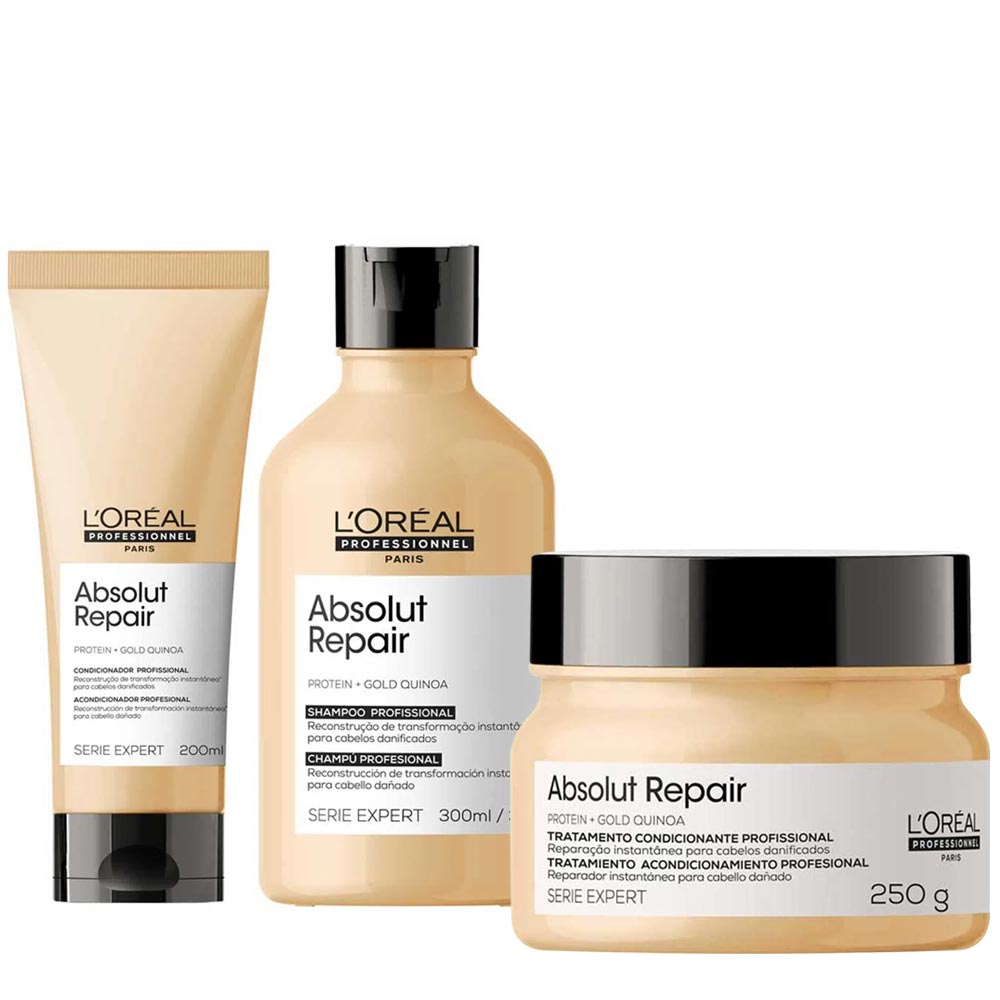 L'oréal Professionnel Absolut Repair Gold Quinoa + Protein Kit – Shampoo + Condicionador + Máscara Kit