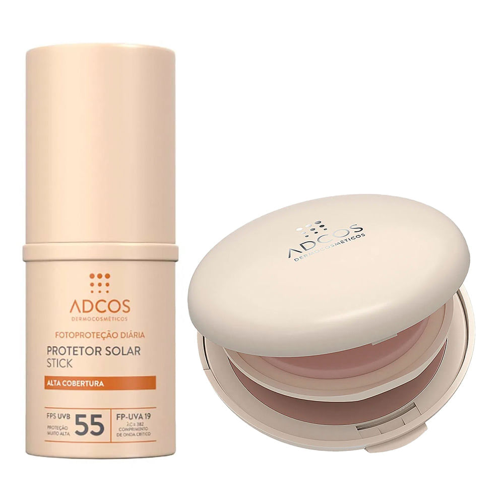 Adcos Dermocosméticos Kit - Protetor Solar Pó Compacto Com Cor Beige + Protetor Solar Stick Com Cor Peach Kit