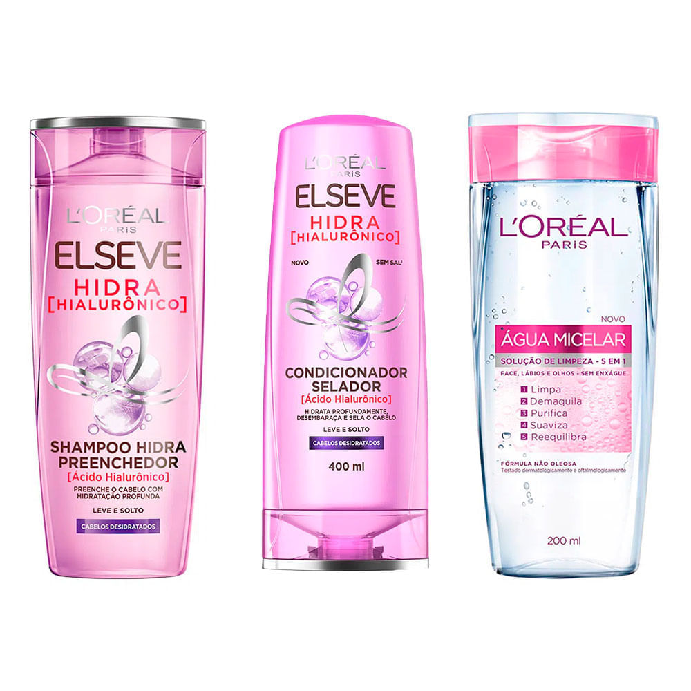 L'Oréal Paris Elséve Hidra Hialurônico Kit - Shampoo + Condicionador + Água Micelar Kit