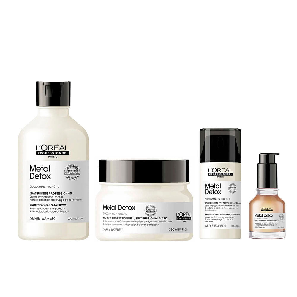 L'oréal Professionnel Metal Detox Kit – Shampoo + Máscara + Leave-In + Óleo Capilar Kit