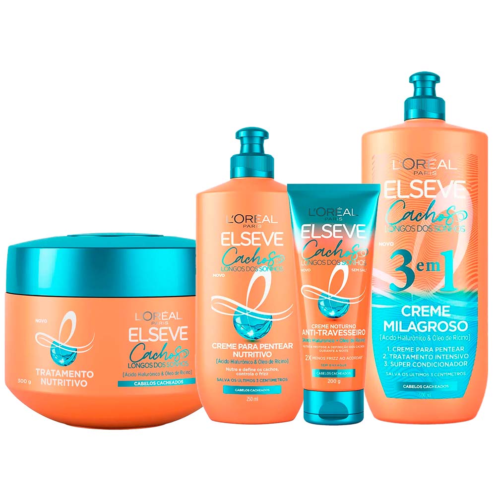 Elseve Cachos Longo dos Sonhos Kit – Creme Noturno + Creme de Tratamento + Creme de Pentear + Creme 3 em 1 Kit
