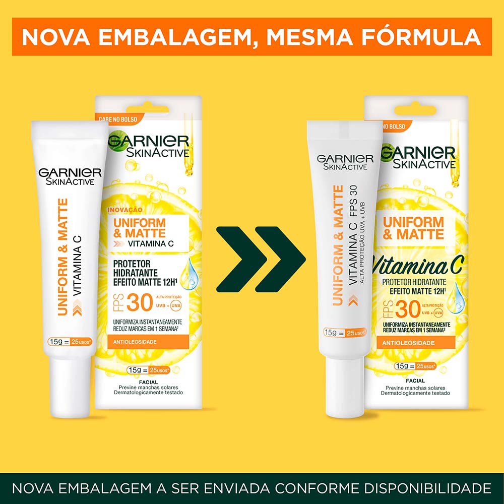 Protetor Solar Facial Hidratante Garnier Uniform & Matte Vitamina C FPS30 15g
