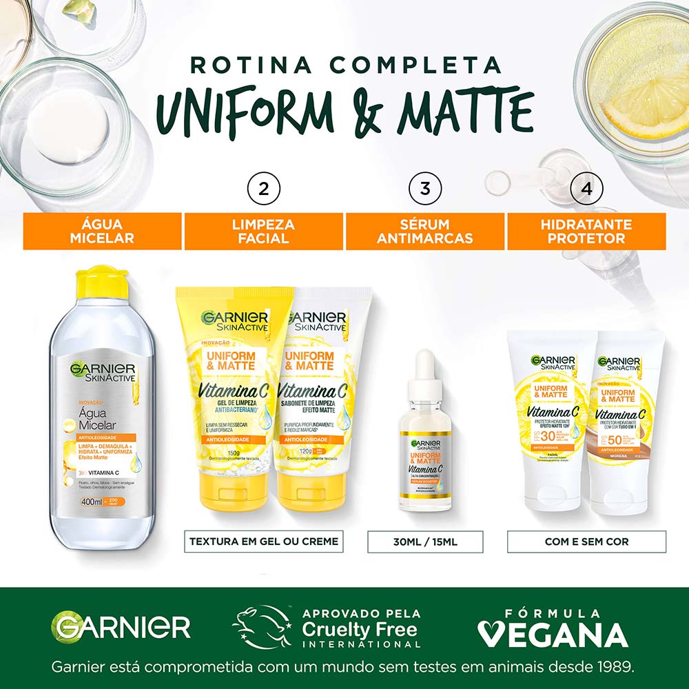 Protetor Solar Facial Hidratante Garnier Uniform & Matte Vitamina C FPS30 15g