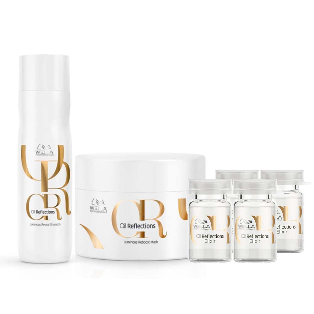 Wella Professionals Oil Reflections Kit – 4 Ampolas + Shampoo + Máscara de Hidratação