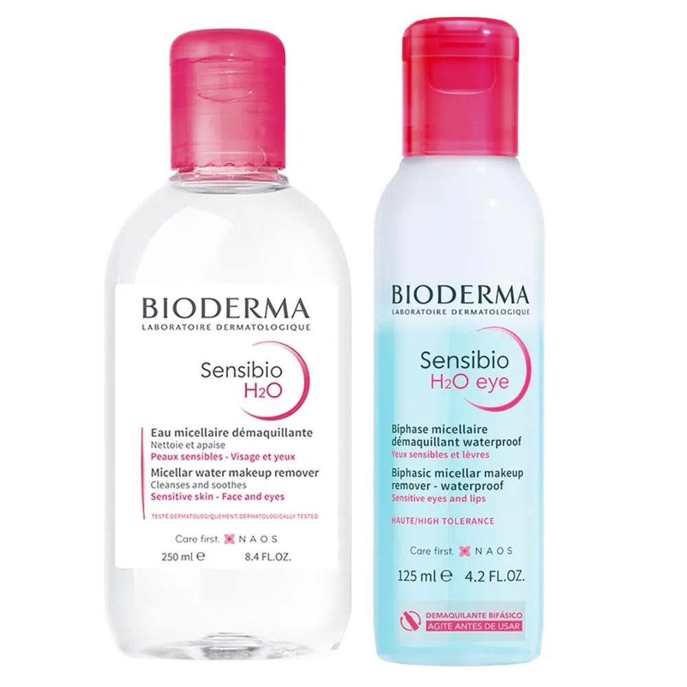 Bioderma Kit – Água Micelar Bifásica Para Olhos E Lábios Sensibio H2o Eye 125ml + Água Micelar Calmante Sensibio H2o Solution Micellaire 250ml