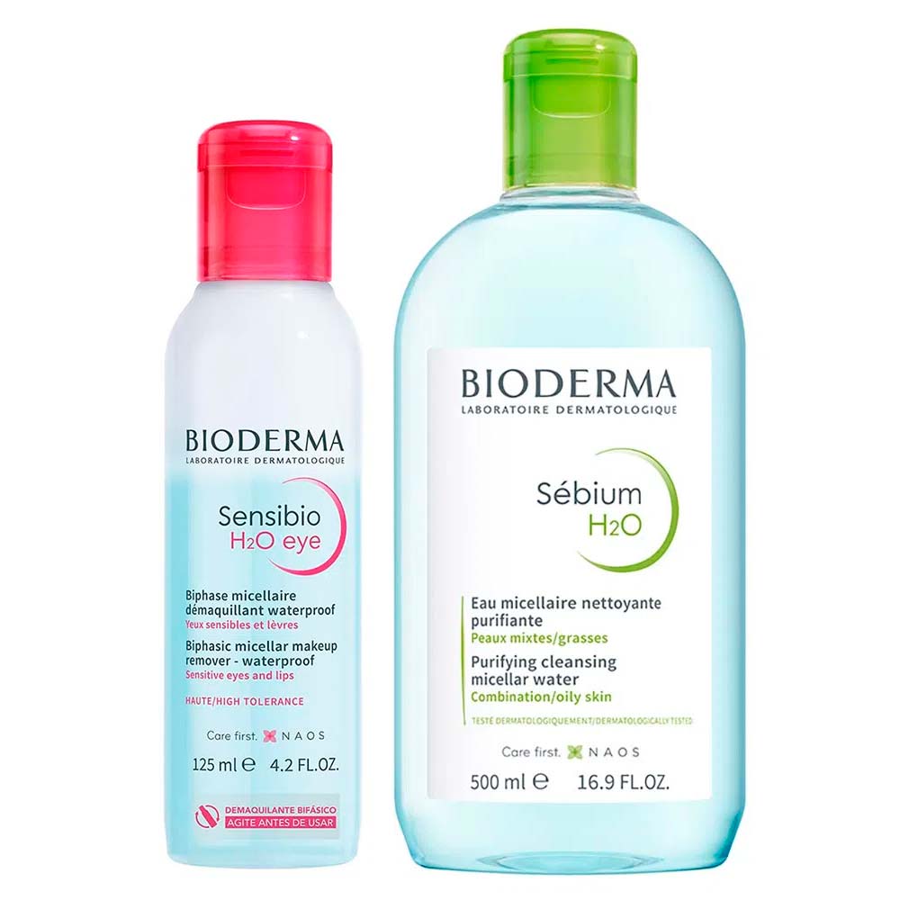 Bioderma Kit – Água Micelar para Pele Oleosa 500ml+ Água Micelar Bifásica para Olhos e Lábios 125ml