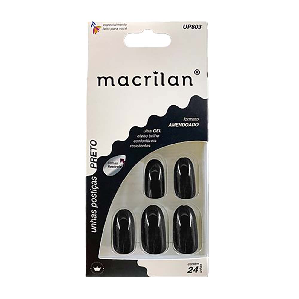 Unhas Postiças Macrilan Formato Amendoado UP803 Preto