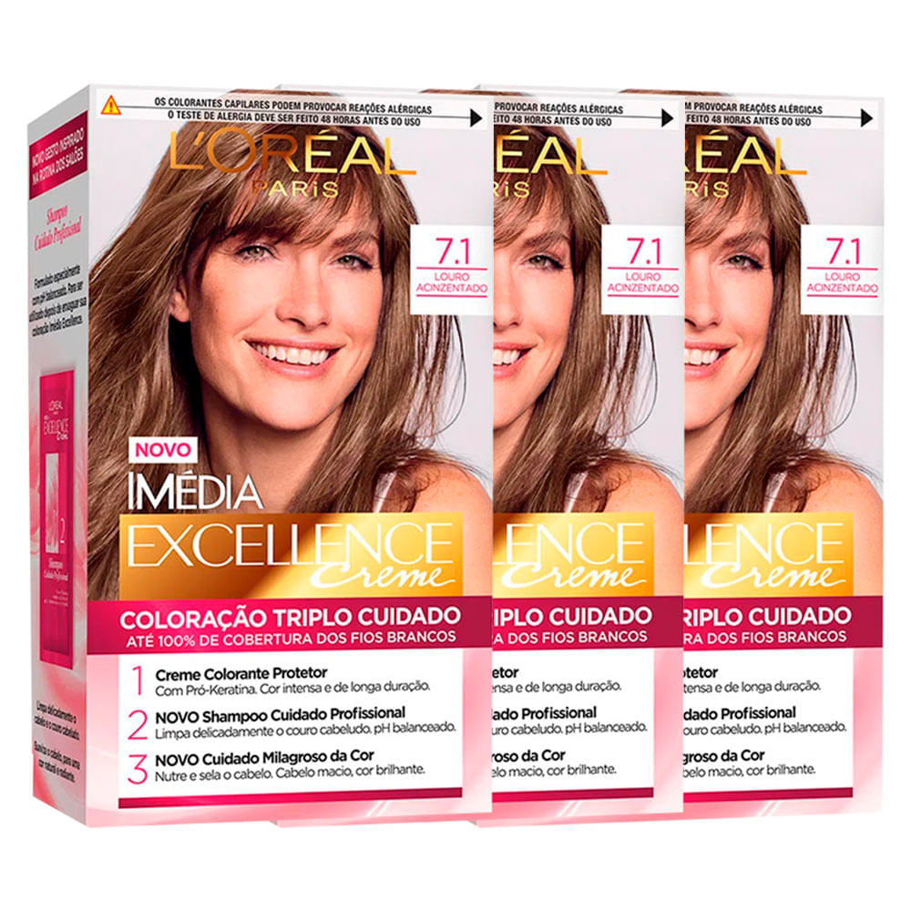 L’oréal Paris Coloração Imédia Excellence Kit 7.1 Louro Acinzentado