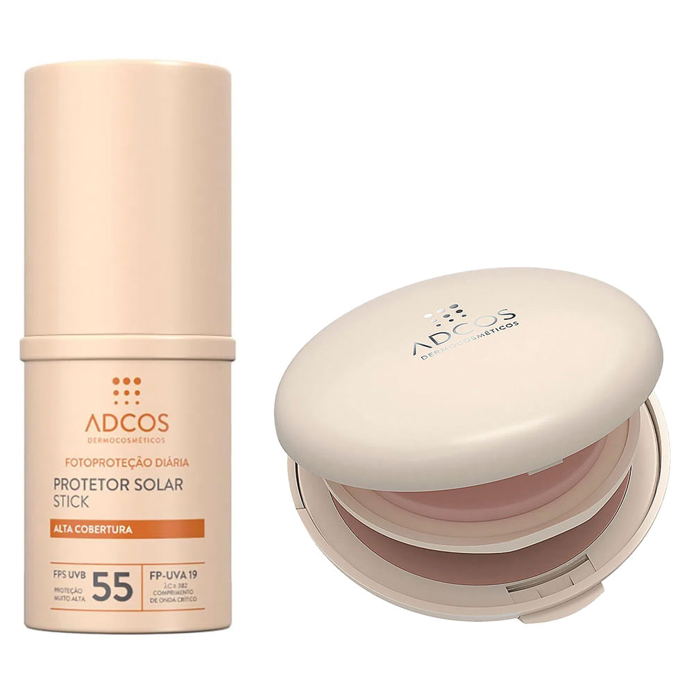 Adcos Dermocosméticos Kit Protetor Solar Pó Compacto Com Cor Beige + Protetor Solar Stick Com Cor Beige