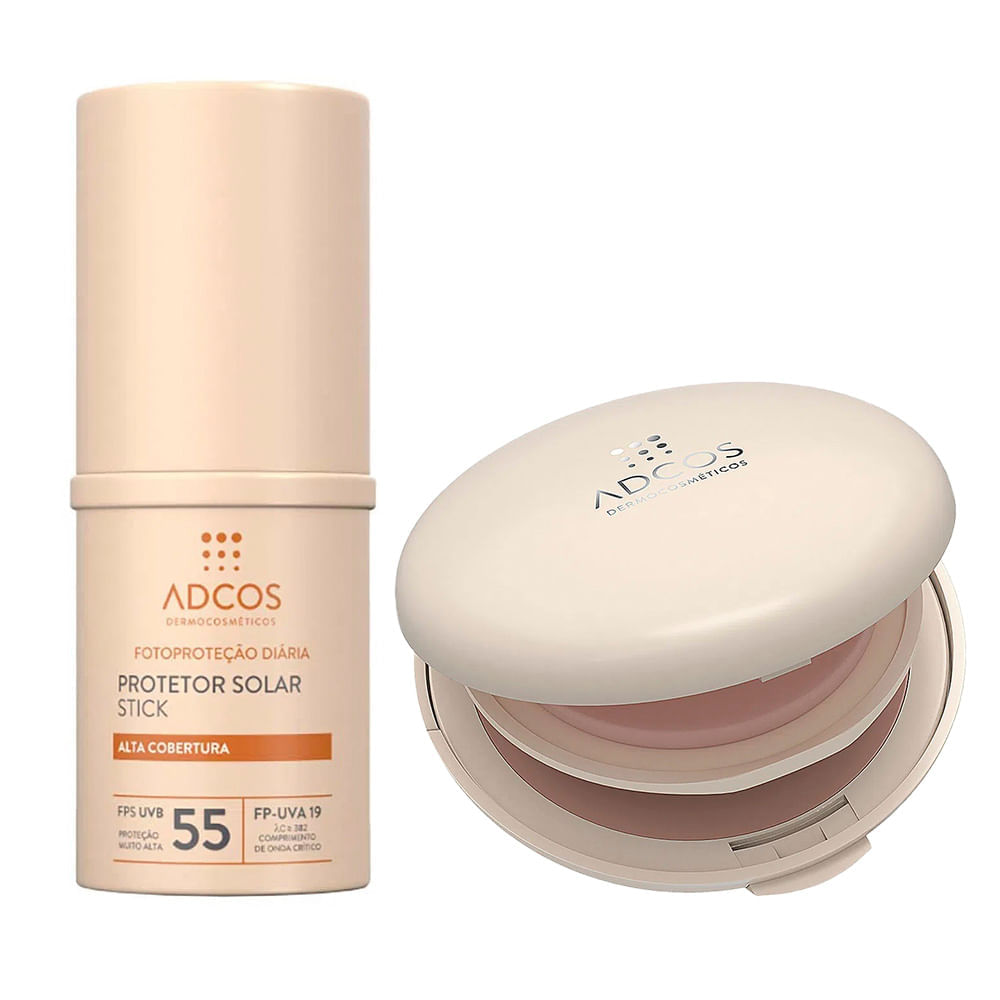 Adcos Dermocosméticos Kit Protetor Solar Pó Compacto Peach + Protetor Solar Stick Com Cor Bronze