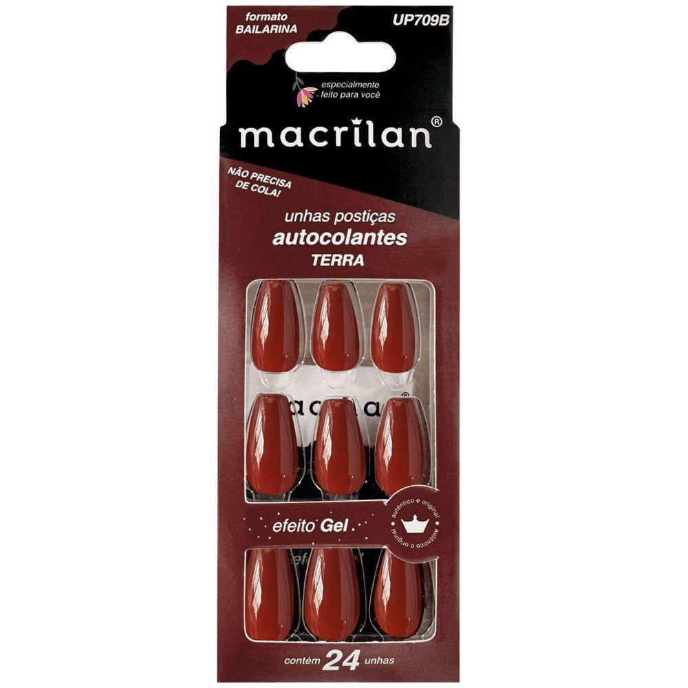 Unhas Postiças Macrilan Autocolantes Tamanho Médio Formato Bailarina Terra Up709b