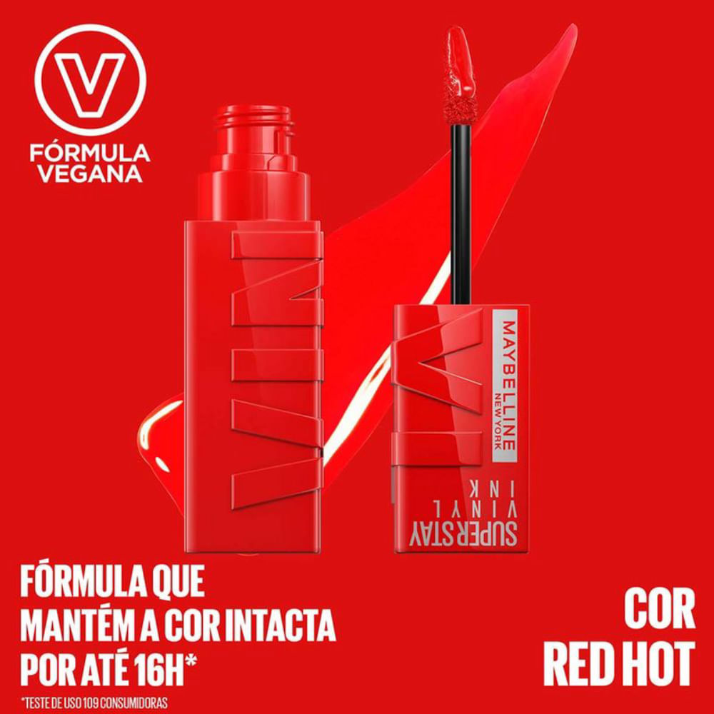 Batom Líquido Maybelline NY Super Stay Vinyl Ink RedHot