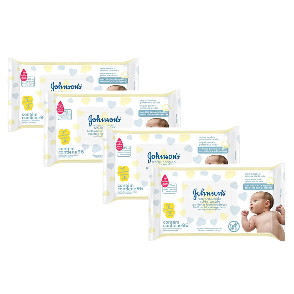 Johnson’s Baby Recém-Nascido Kit com 4 Lenços Umedecidos Sem Fragrância