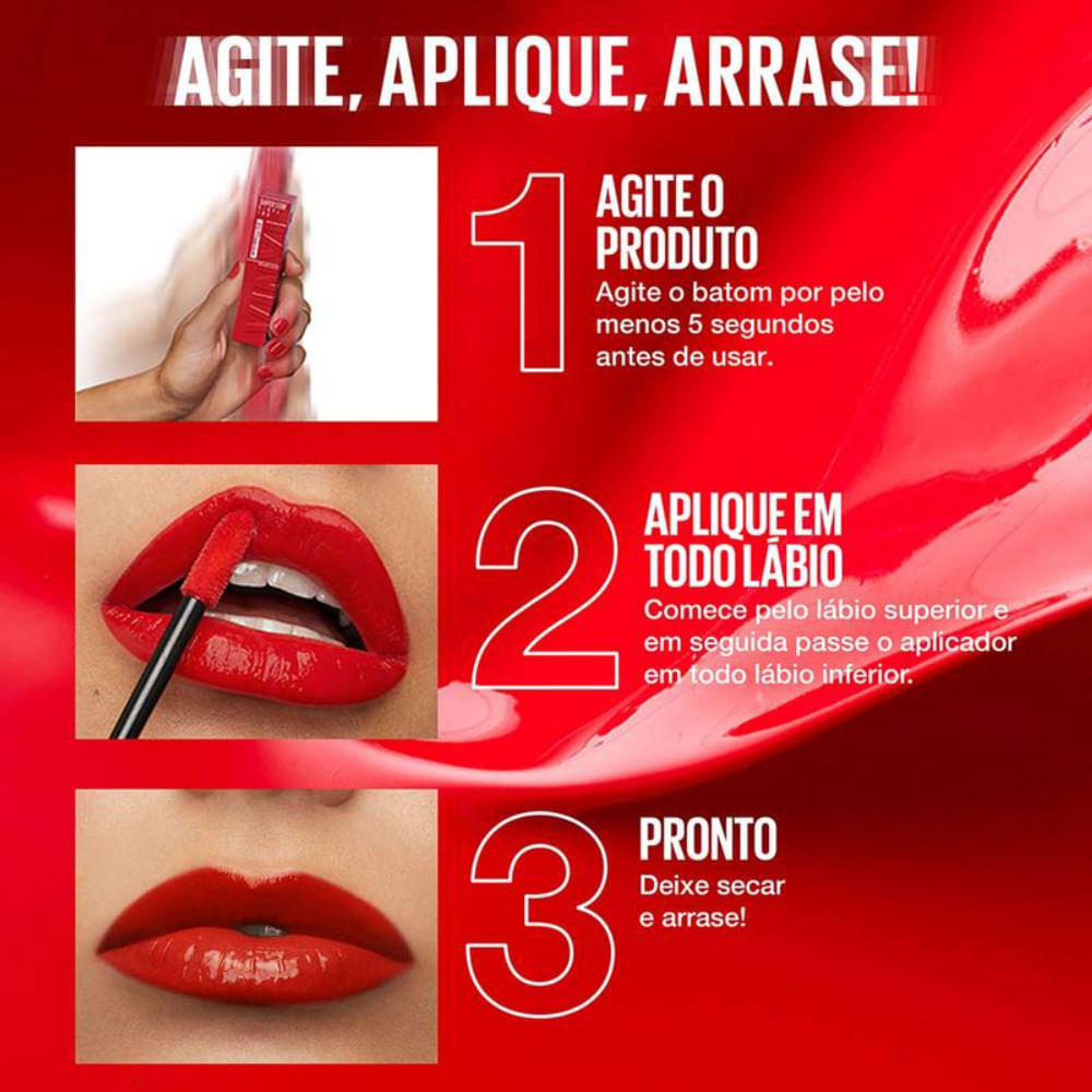 Batom Líquido Maybelline NY Super Stay Vinyl Ink RedHot