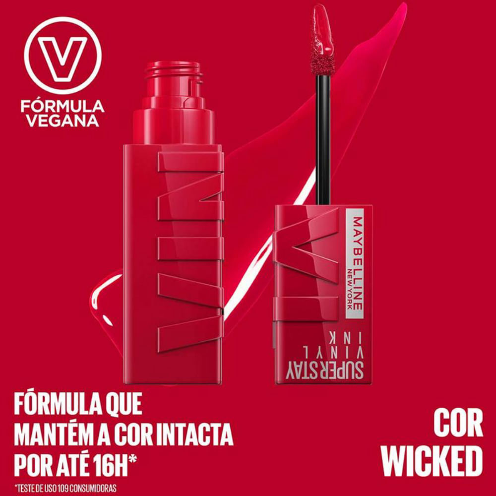 Batom Líquido Maybelline NY Super Stay Vinyl Ink Wicked