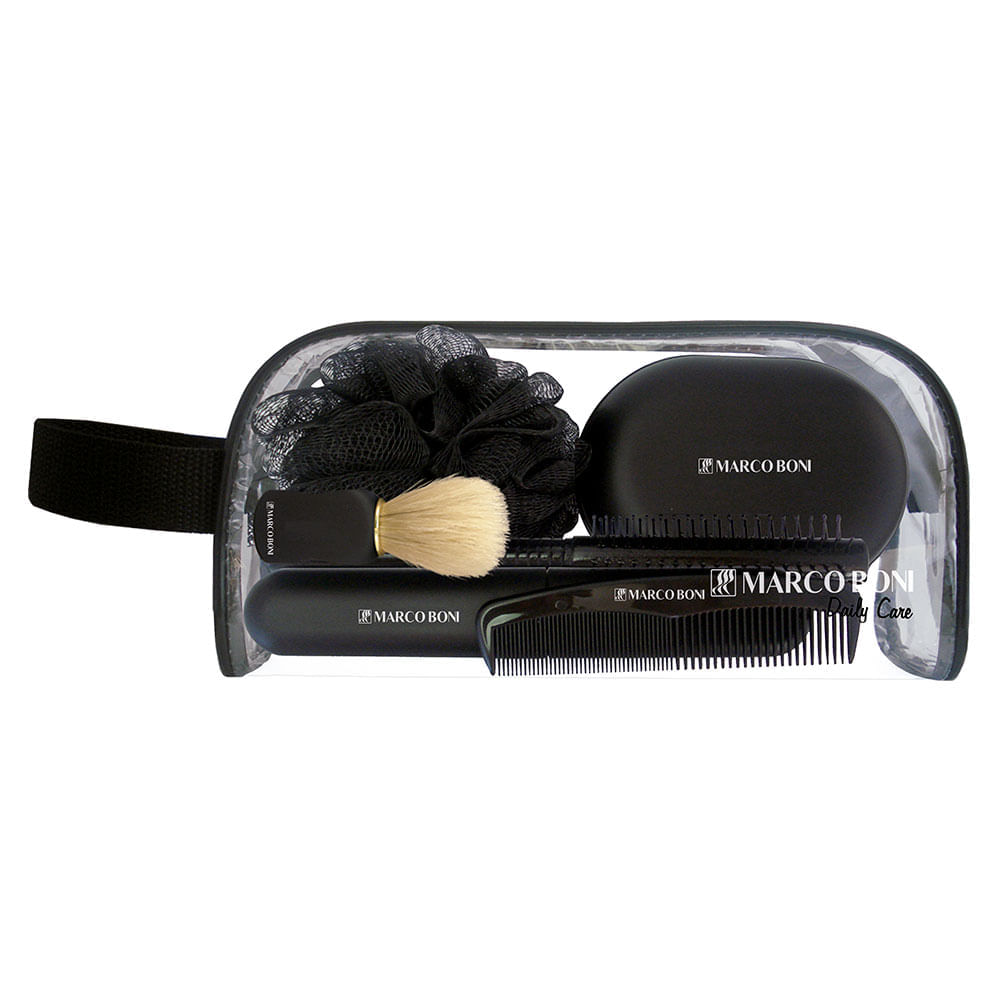 Marco Boni Necessaire Masculina Kit – Necessaire + Escova + Pente + Pincel + Porta Escova + Saboneteira + Esponja de Banho
