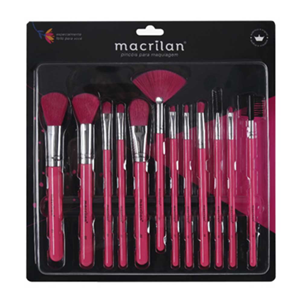 Macrilan En001 Kit – 12 Pincéis De Maquiagem Rosa Neon