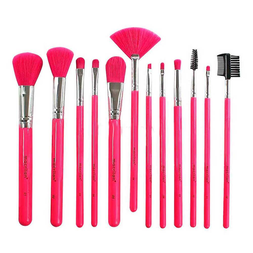Macrilan EN001 Kit – 12 Pincéis de Maquiagem Rosa Neon