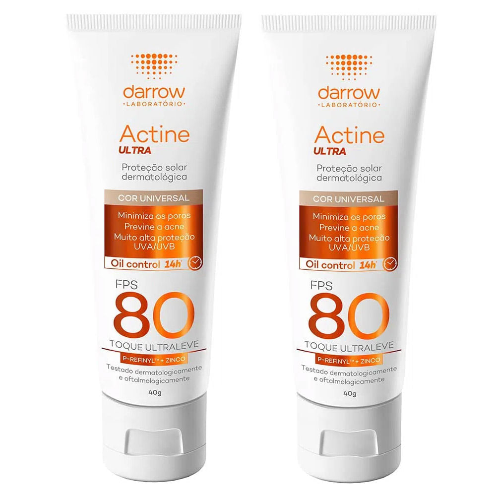 Darrow Actine Ultra Kit com 2 Unidades – Protetor Solar Facial com Cor Universal FPS70 – 40g