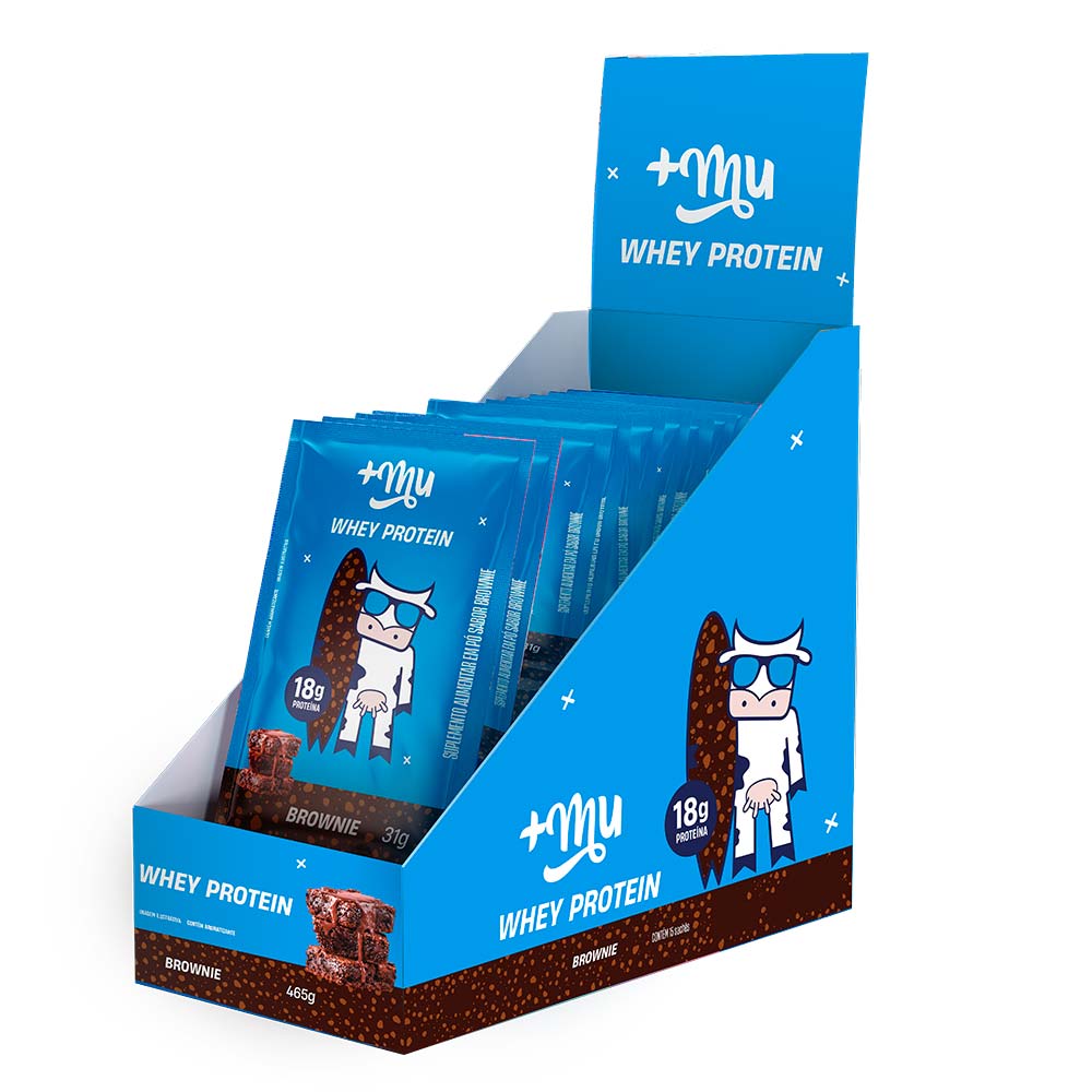 Display Whey Concentrado Mais Mu Brownie 15 sachês