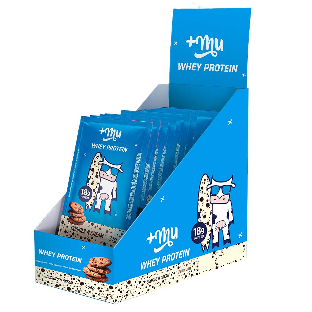 Display Whey Concentrado Mais Mu Cookies 15 Sachês
