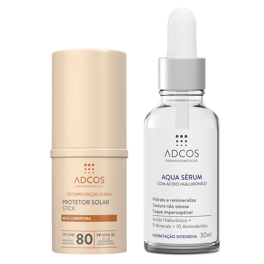 Adcos Dermocosméticos Kit Sérum Facial + Protetor Solar Stick com Cor Peach