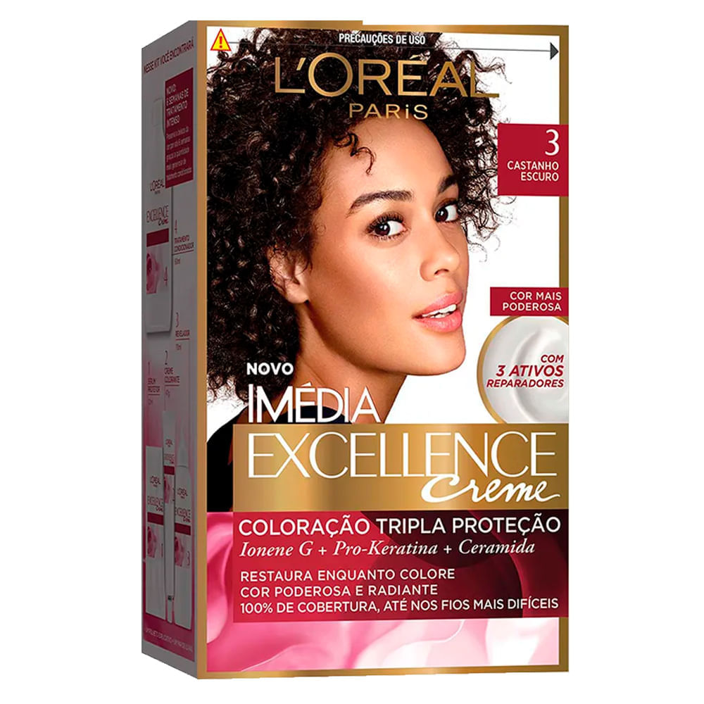 L'Oréal Paris Coloração Imédia Excellence 3 Cast. Escuro Kit 3 Unidades