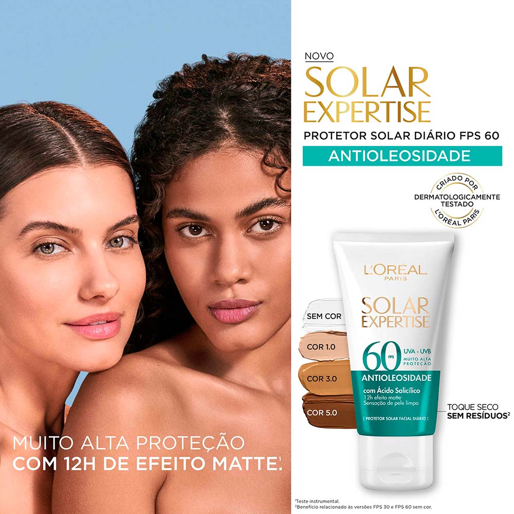 Protetor Solar Facial L'Oréal Paris Solar Expertise Antioleosidade Fps60 Negra