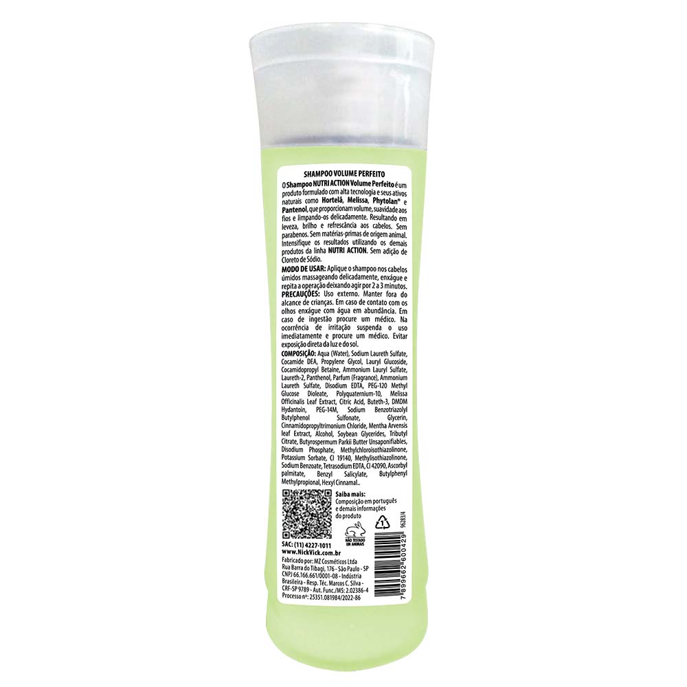 Shampoo Disciplinador Volume Perfeito Nutri-Hair Nick & Vick 260ml