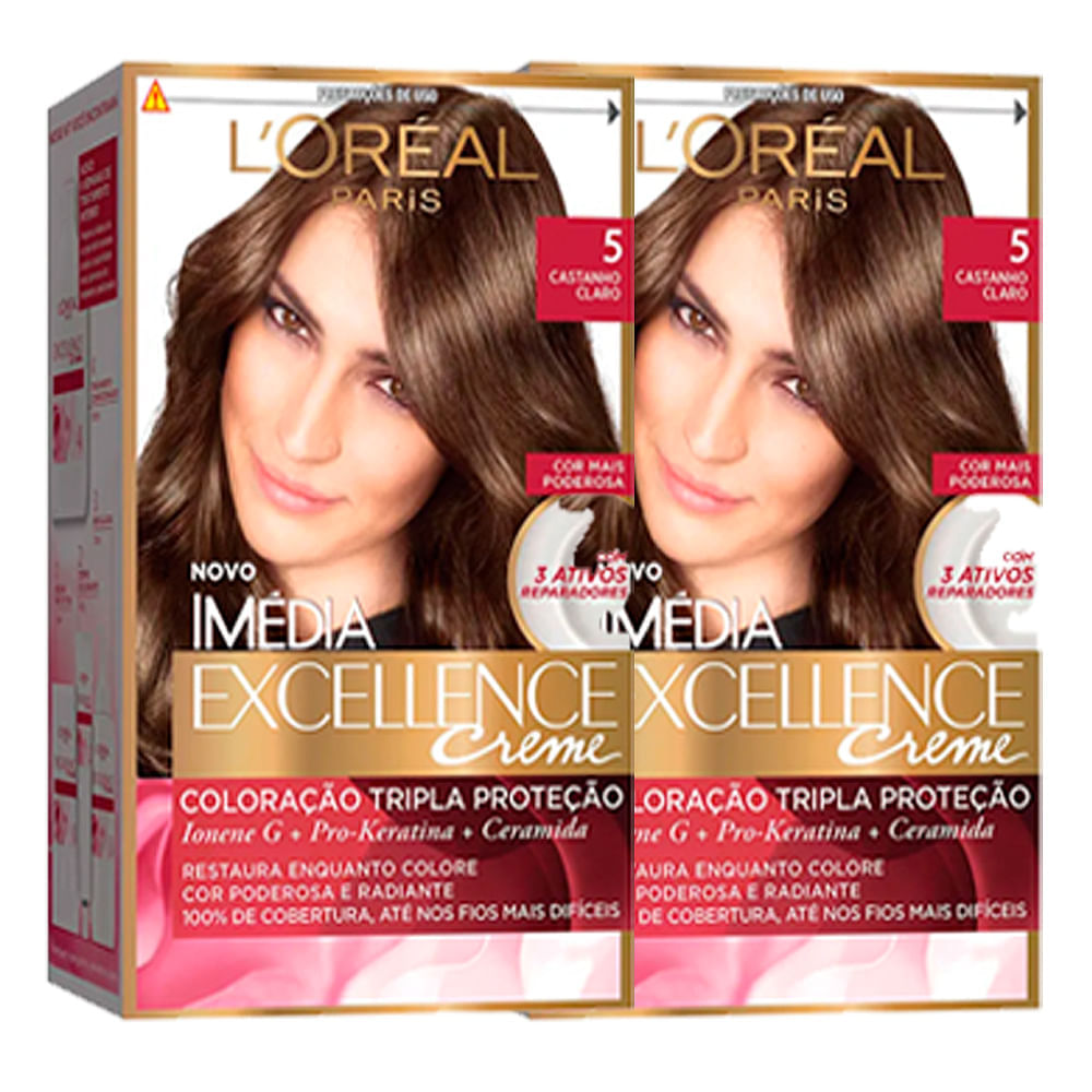 L'oréal Paris Coloração Imédia Excellence 5 Cast. Claro Kit 2 Unidades