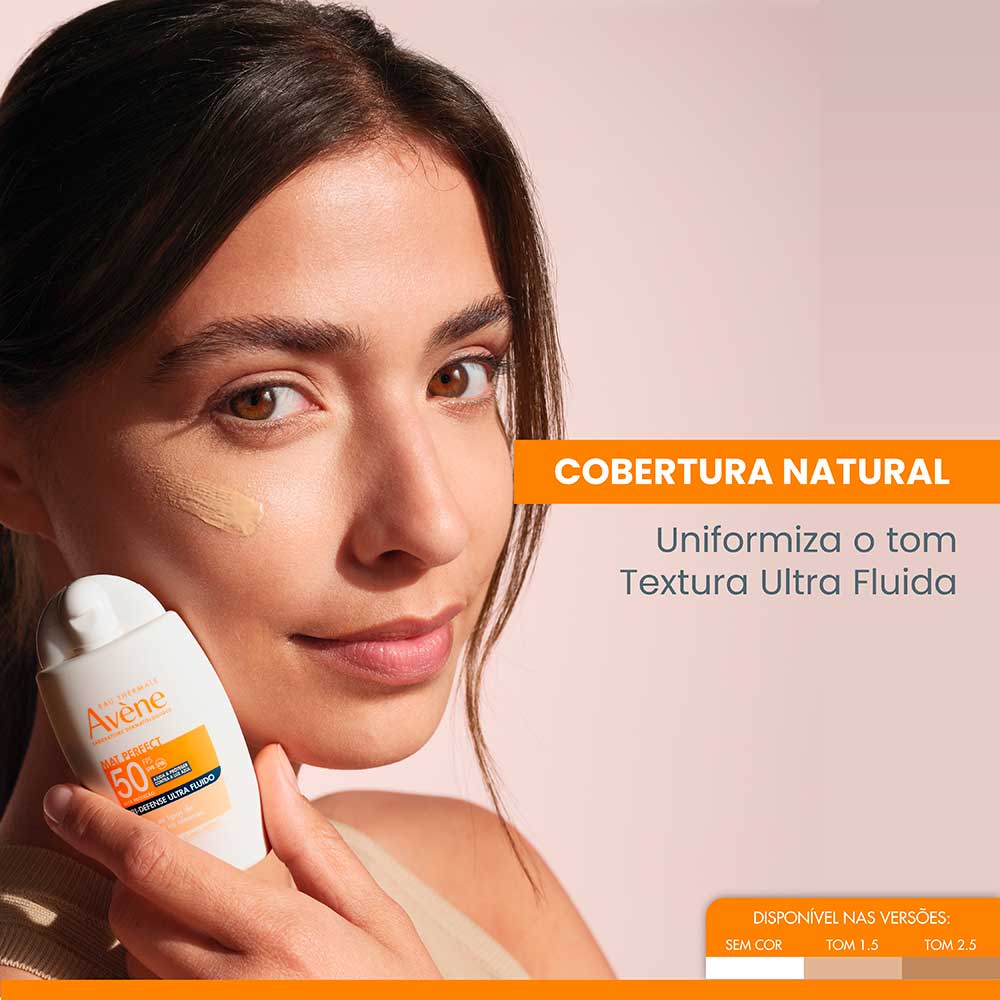 Protetor Solar Facial Com Cor Avène Mat Perfect Tri-Defense Ultra Fluido FPS 50 2.5 Médio Escuro