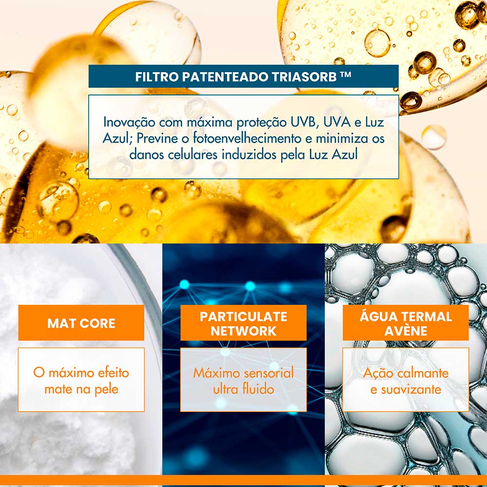 Protetor Solar Facial Com Cor Avène Mat Perfect Tri-Defense Ultra Fluido FPS 50 2.5 Médio Escuro