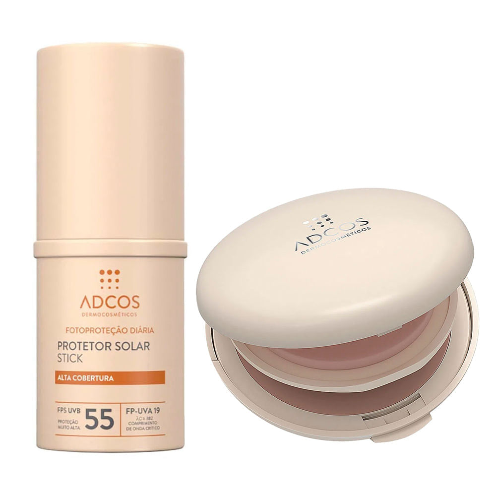 Adcos Dermocosméticos Kit Protetor Solar Pó Compacto Com Cor Beige + Protetor Solar Stick Com Cor Bronze