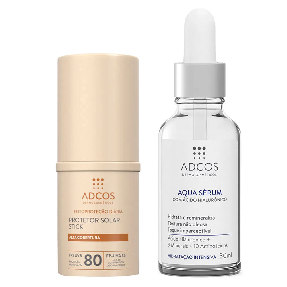 Adcos Dermocosméticos Kit Sérum Facial + Protetor Solar Stick com Cor Bronze