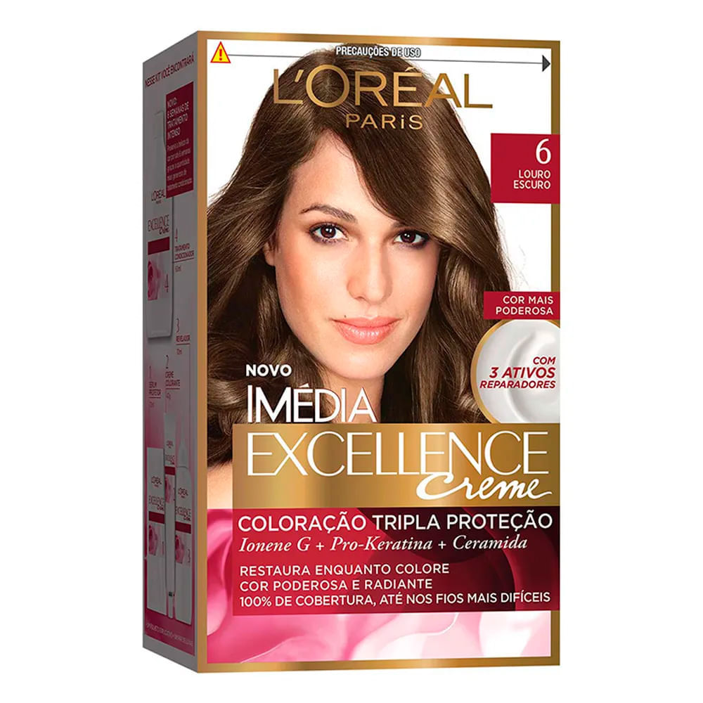 L'Oréal Paris Coloração Imédia Excellence 6 Louro Escuro Kit 6 Unidades