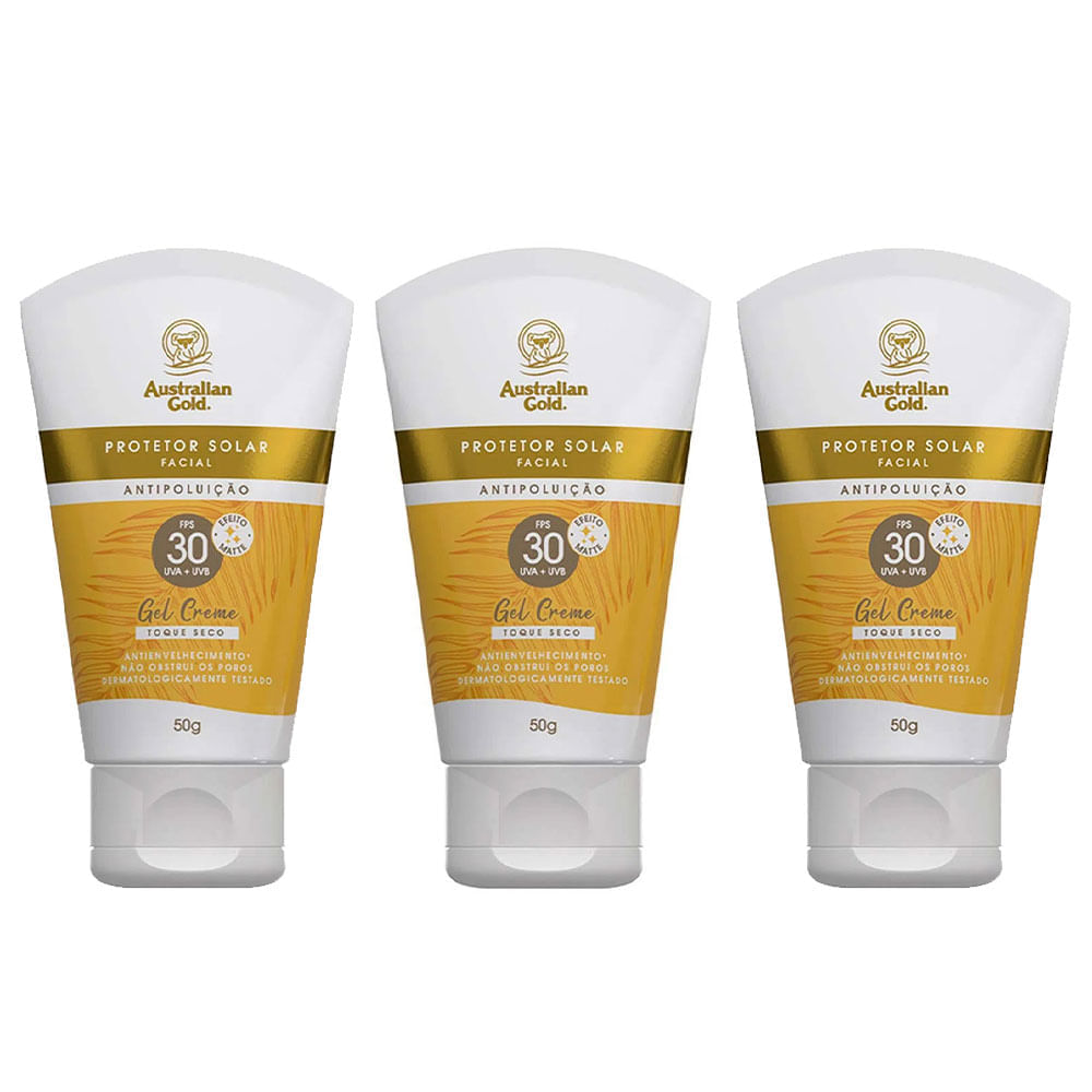 Australian Gold Antipoluição Kit Com 3 Protetores Faciais FPS 30