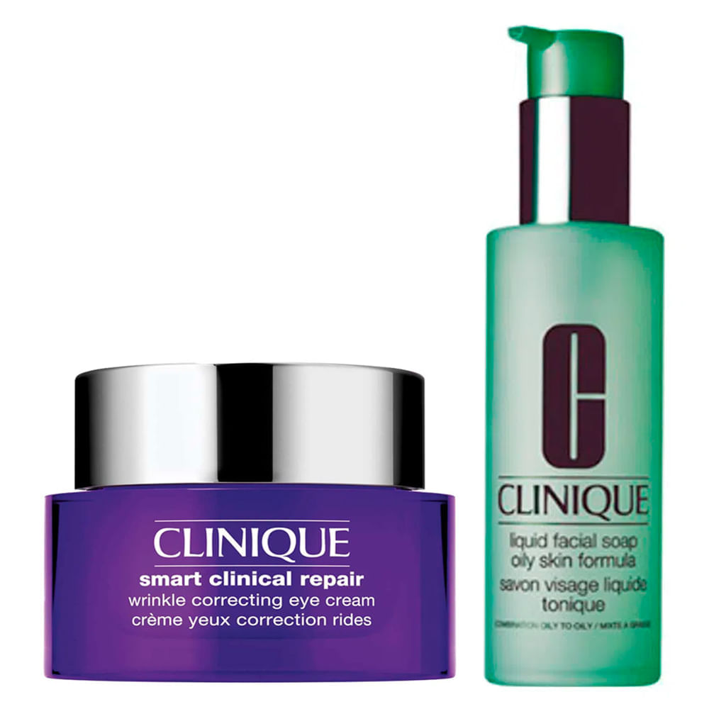 Clinique Sabonete Líquido + Anti-idade Para Olhos Kit Liquid Facial Soap Oily Skin + Smart Custom Repair Eye Treatment