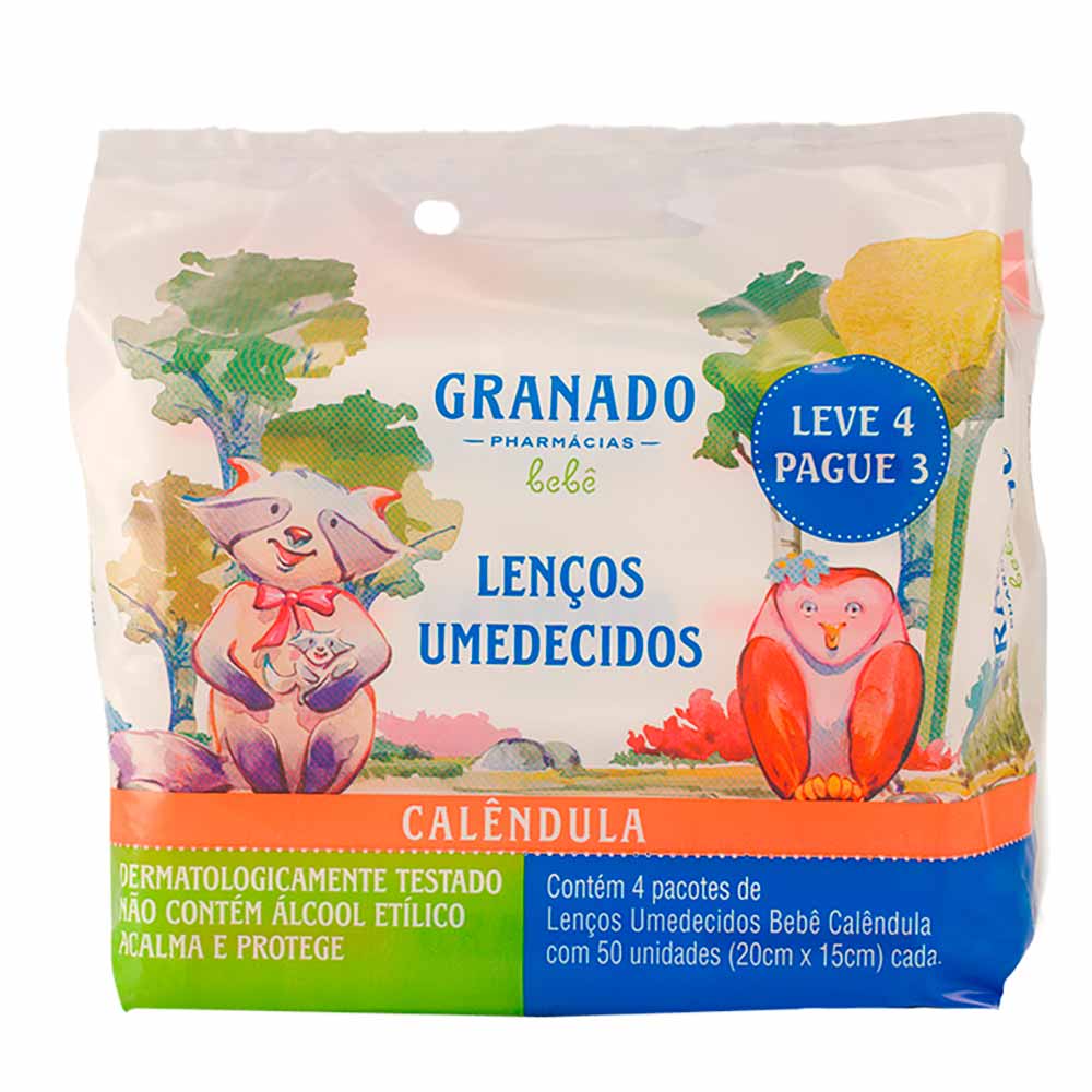 Kit Lenços Umidecidos Granado Bebê Calêndula Pacote Leve 4 Pague 3