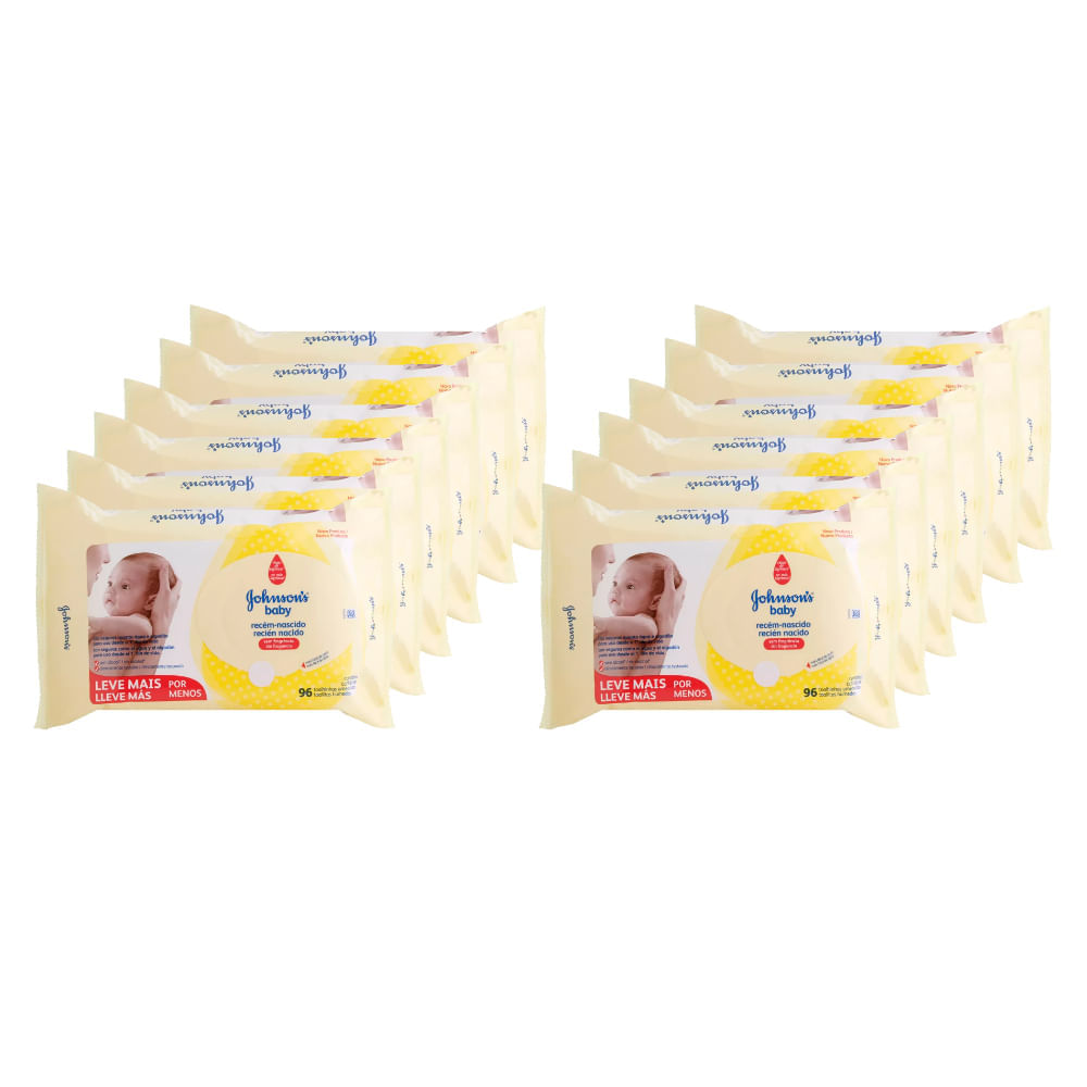 Kit Lenços Umedecidos Johnson’s Baby Recém-Nascido Sem Fragrância 12x 96un