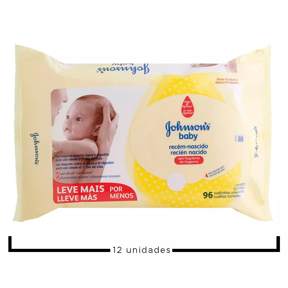 Kit Lenços Umedecidos Johnson’s Baby Recém-Nascido Sem Fragrância 12x 96un