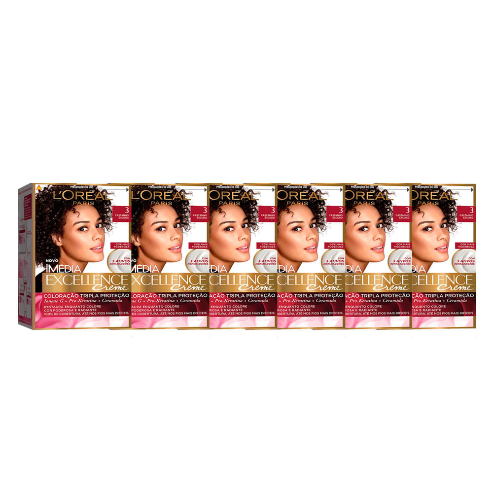 L'oréal Paris Coloração Imédia Excellence 3 Cast. Escuro Kit 6 Unidades
