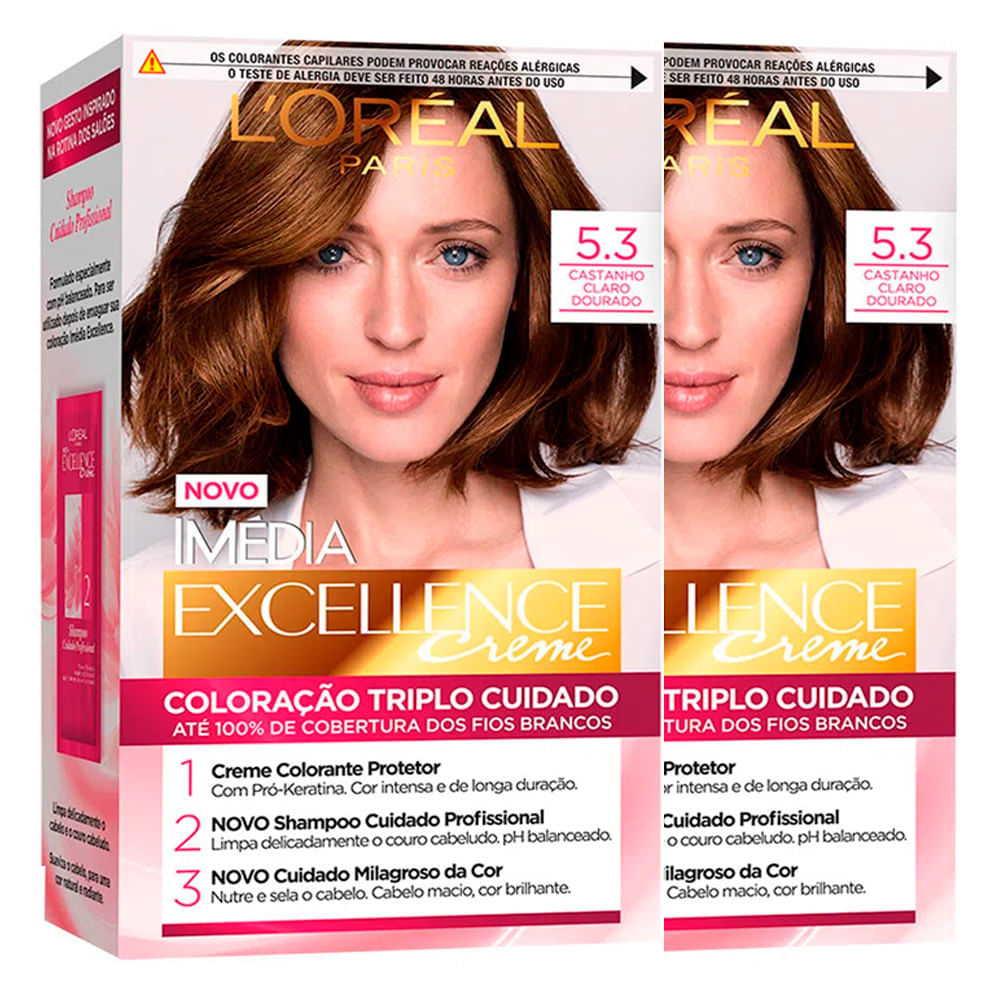 L’Oréal Paris Coloração Imédia Excellence Kit 5.3 Cast. Cl. Dourado Kit 2 Unidades