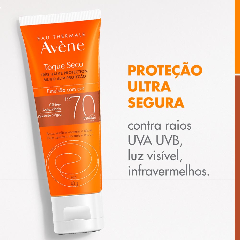 Protetor Solar com Cor Avène Emulsão Solar Toque Seco FPS 70 Color Universal