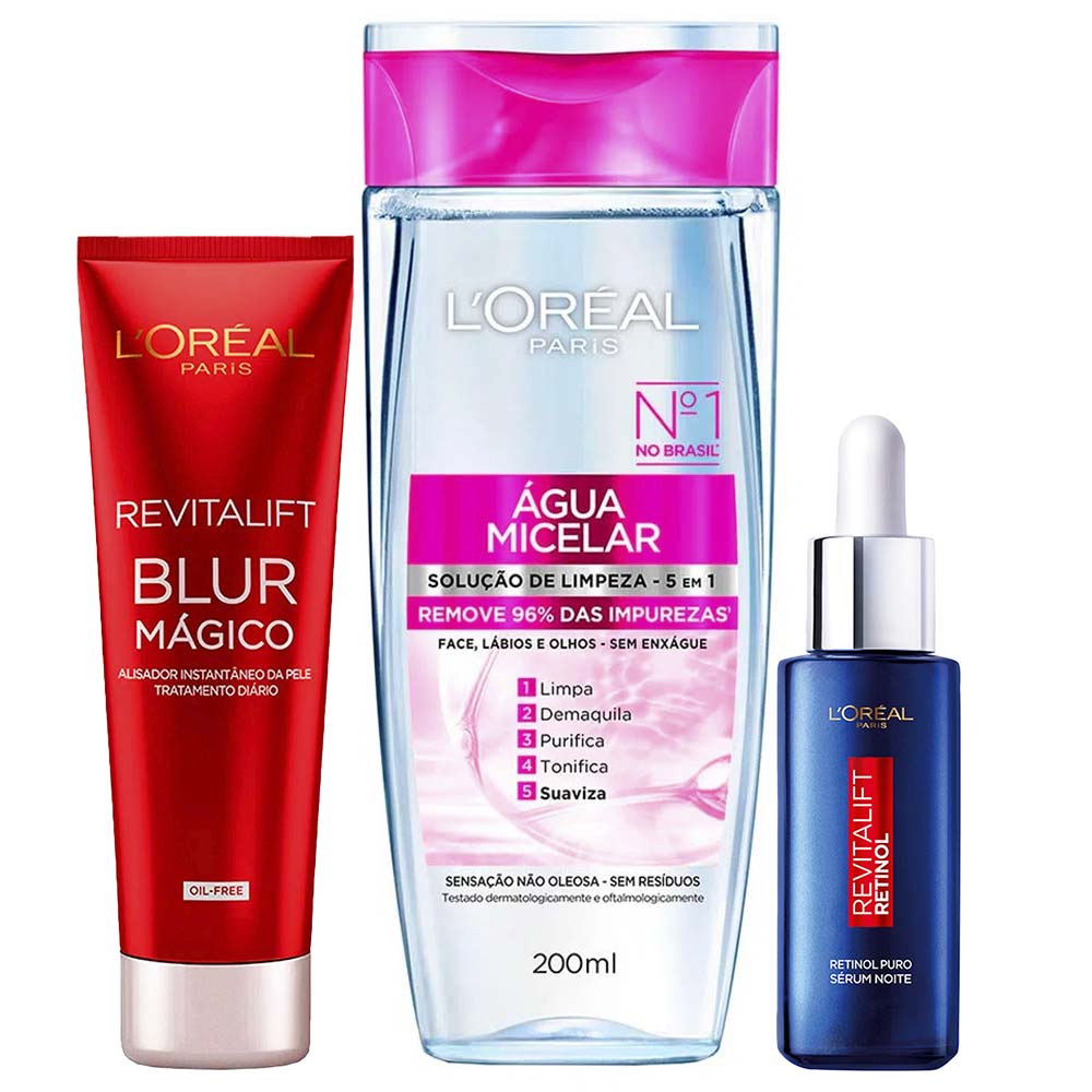 L’oréal Paris Kit – Água Micelar 5 Em 1 200ml + Sérum Facial Antirrugas Noturno Retinol 30ml + Primer Blur Mágico 27g Kit
