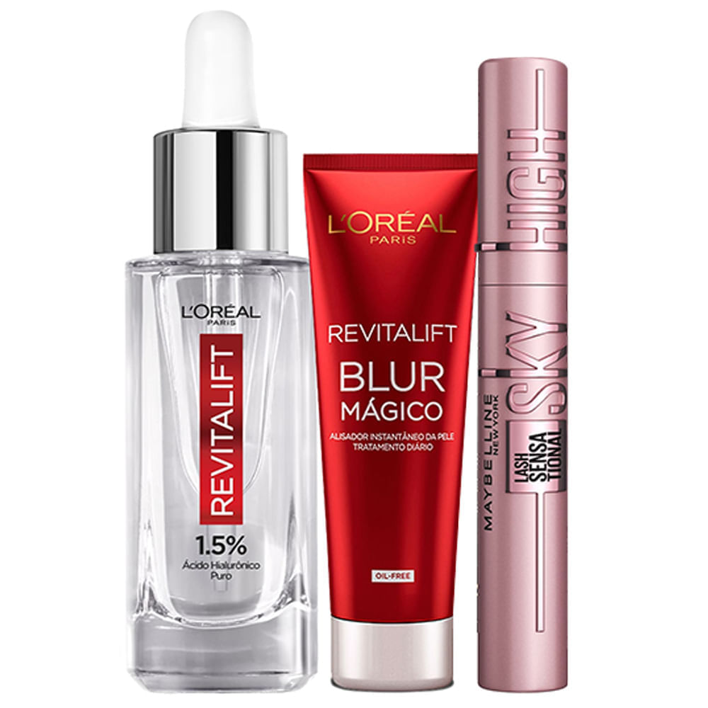 L’oréal Paris + Maybelline Kit  Sérum Preenchedor 30ml + Primer Blur Mágico + Máscara De Cílios Lash Sensational Sky High Kit