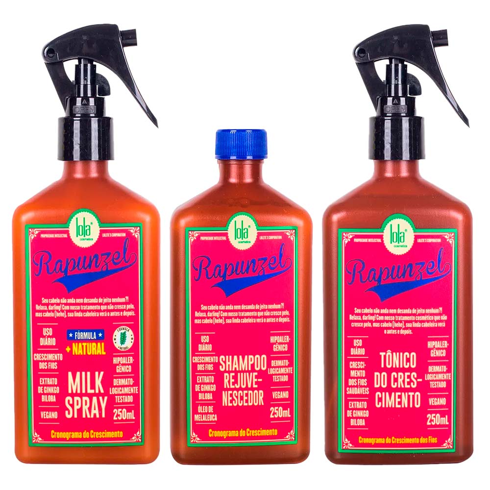 Kit Shampoo + Tratamento Antiqueda + Leavein Lola Cosmetics Rapunzel Kit