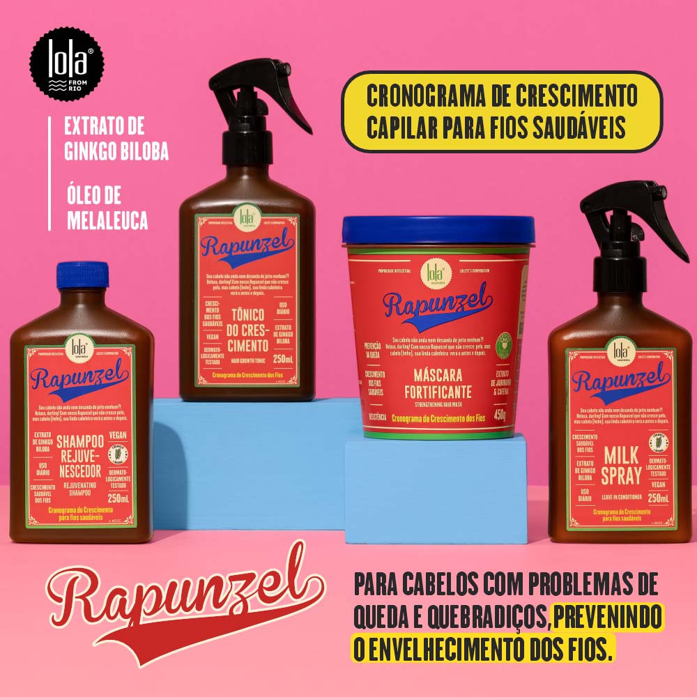 Kit Shampoo + Tratamento Antiqueda + Leavein Lola Cosmetics Rapunzel Kit