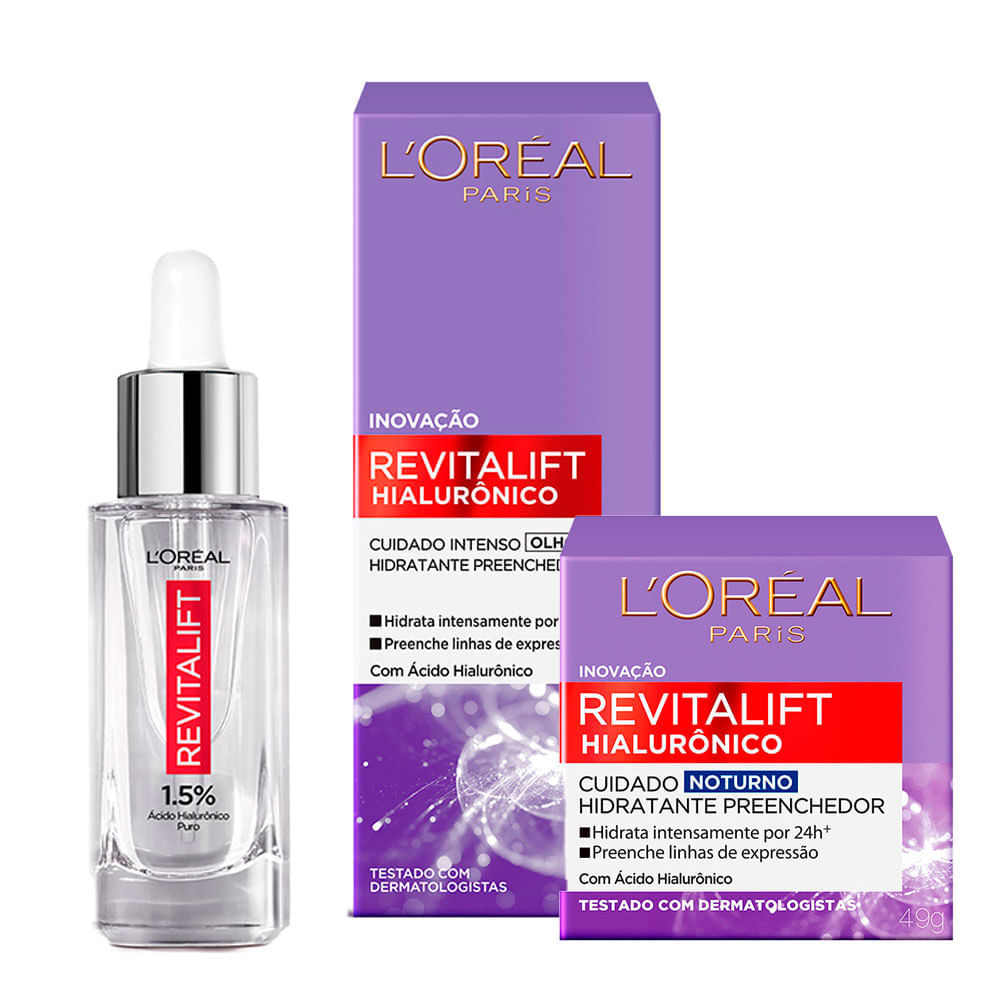 L'oréal Paris Revitalift Hialurônico Kit  Noturno + Sérum + Creme Para Olhos Kit