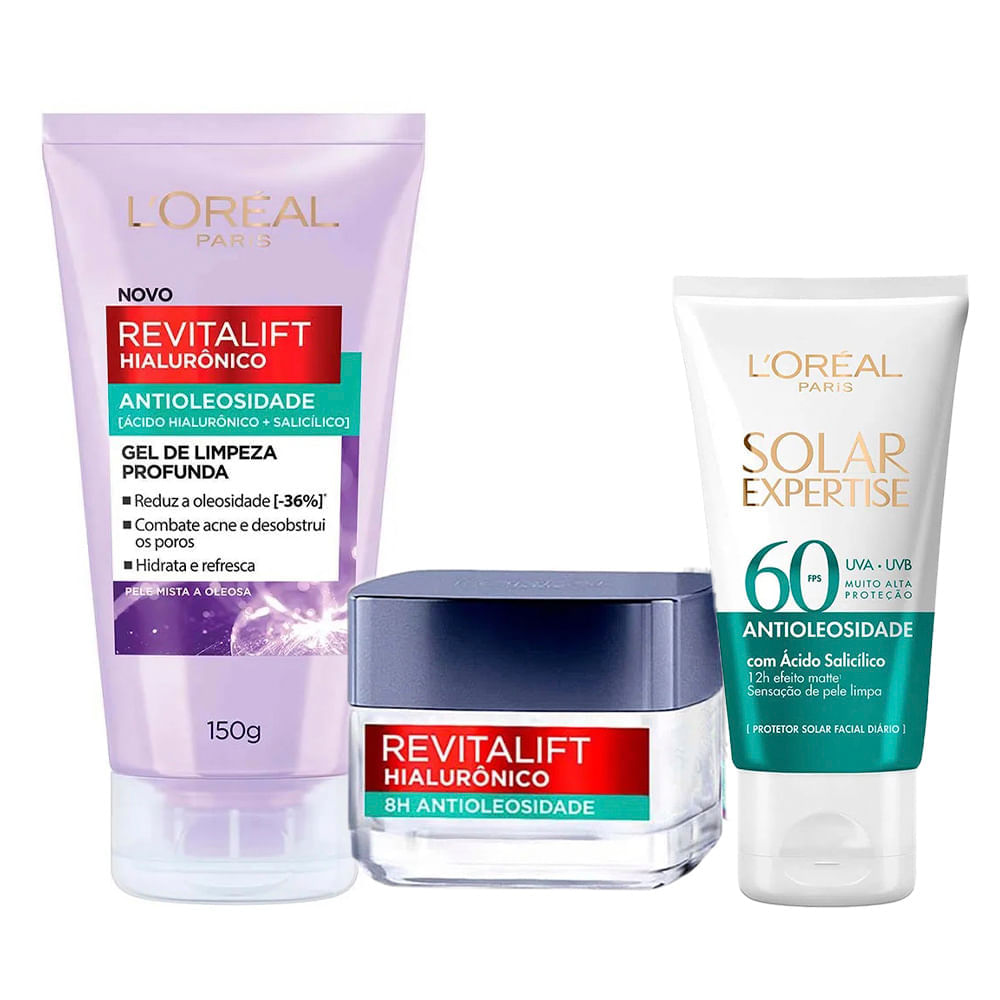 L'oréal Paris Kit  Gel Hidratante Facial + Gel De Limpeza + Protetor Solar Facial Kit